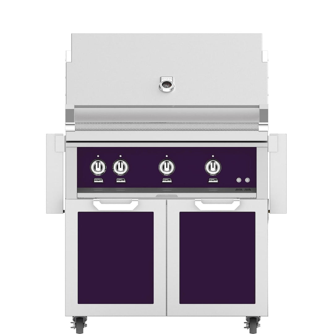 Hestan 36-Inch Gas Grill W/ Rotisserie On Double Door Tower Cart