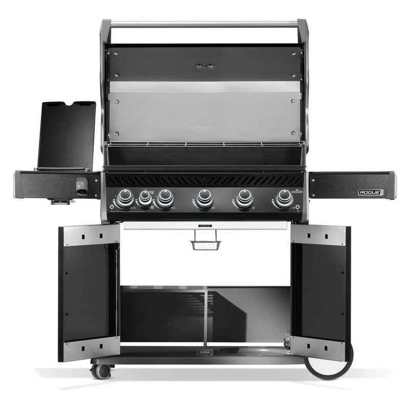 Black and silver gas grill on a white background