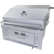 Stainless steel grill with brand logo on a white background