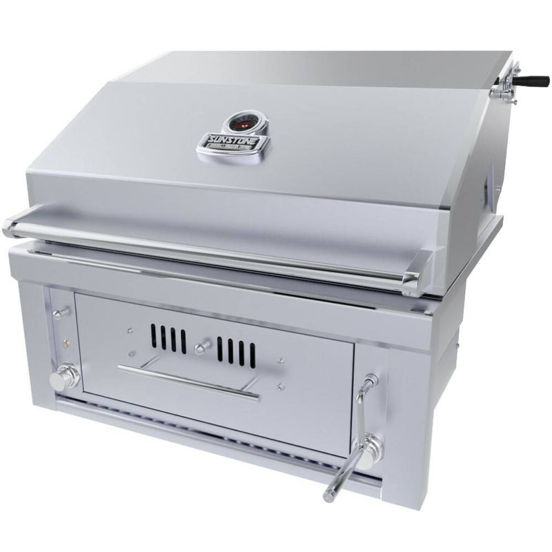 Stainless steel grill with brand logo on a white background