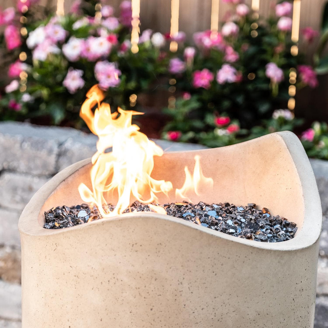 American Fyre Designs Wave 20 Inch Round GFRC Natural Gas Fire Urn in Cafe Blanco