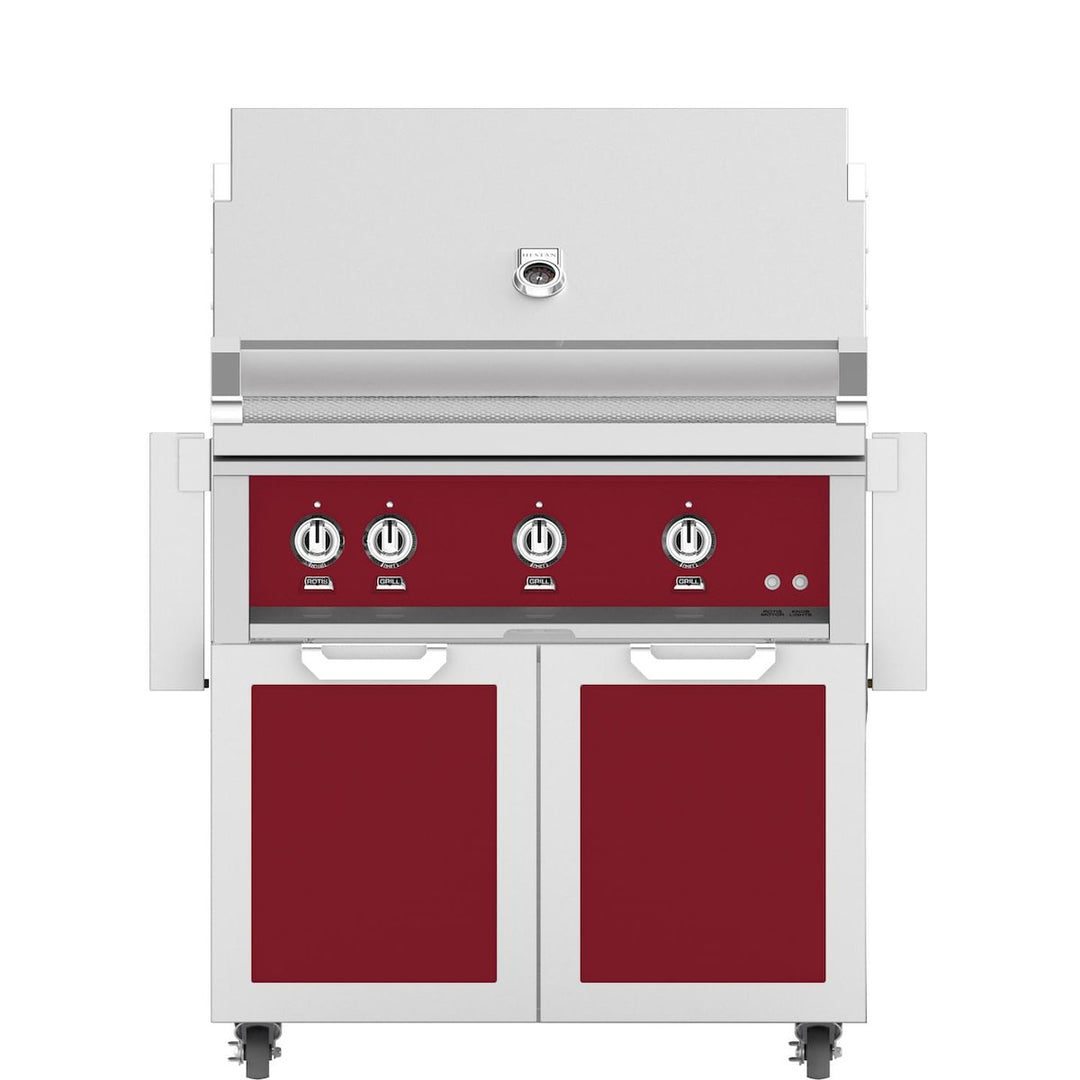 Hestan 36-Inch Gas Grill W/ Rotisserie On Double Door Tower Cart