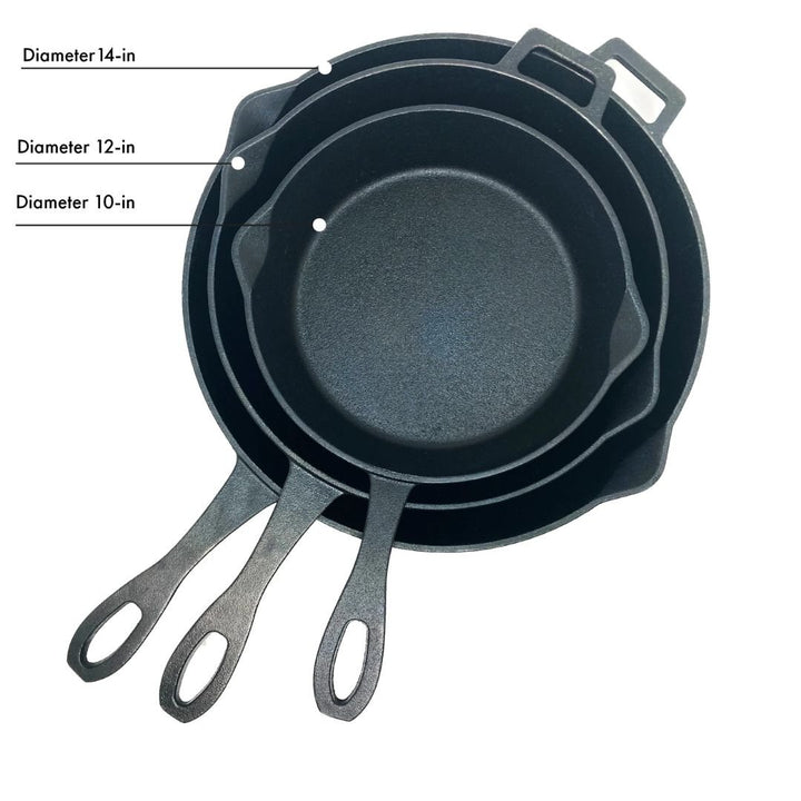 Bayou 10-in, 12-in, and 14-in Cast Iron Skillet Set