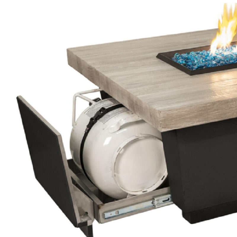 American Fyre Designs Contempo LP Select 52 Inch Rectangular GFRC Propane Fire Pit Table in Silver Pine
