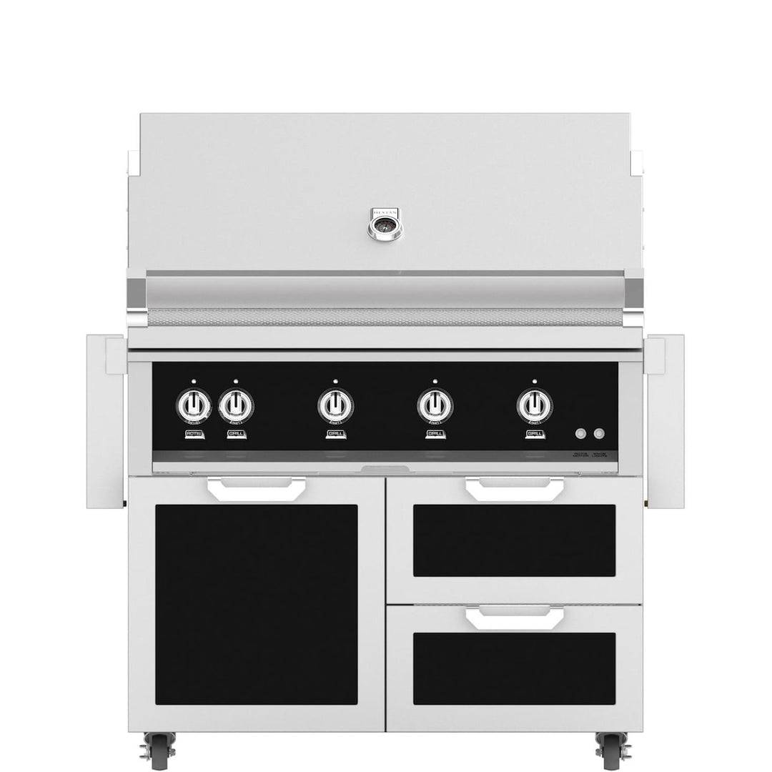Hestan 42-Inch Gas Grill W/ Sear Burner & Rotisserie On Double Drawer & Door Tower Cart