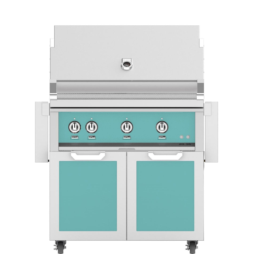 Hestan 36-Inch Gas Grill W/ Rotisserie On Double Door Tower Cart