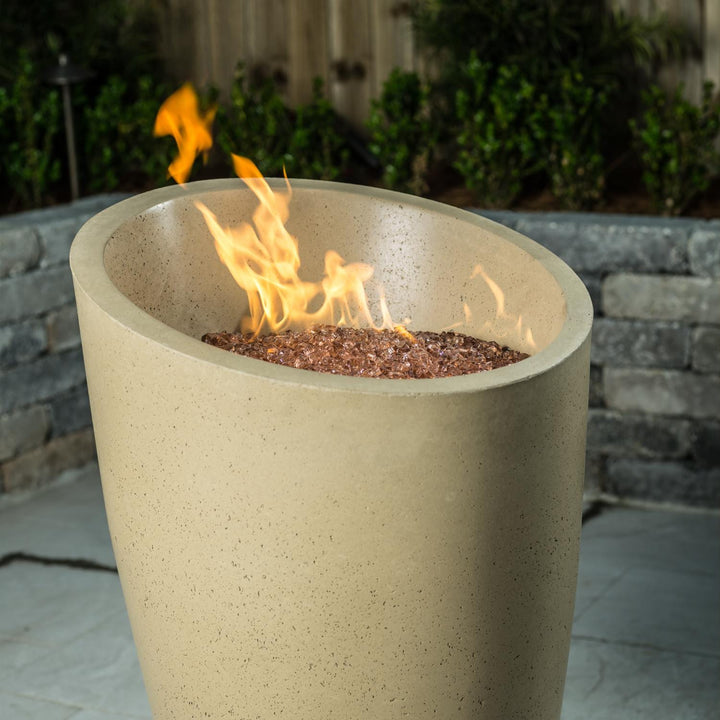 American Fyre Designs Eclipse 23 Inch Round GFRC Gas Fire Urn in Cafe Blanco