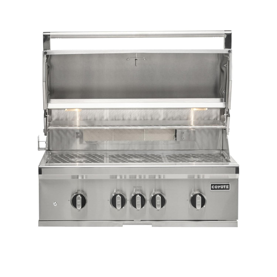 Coyote SL-Series 36-in 4-Burner Built-In Gas Grill w/ Sear Burner, Rotisserie, & Safety Valve - C3SL36