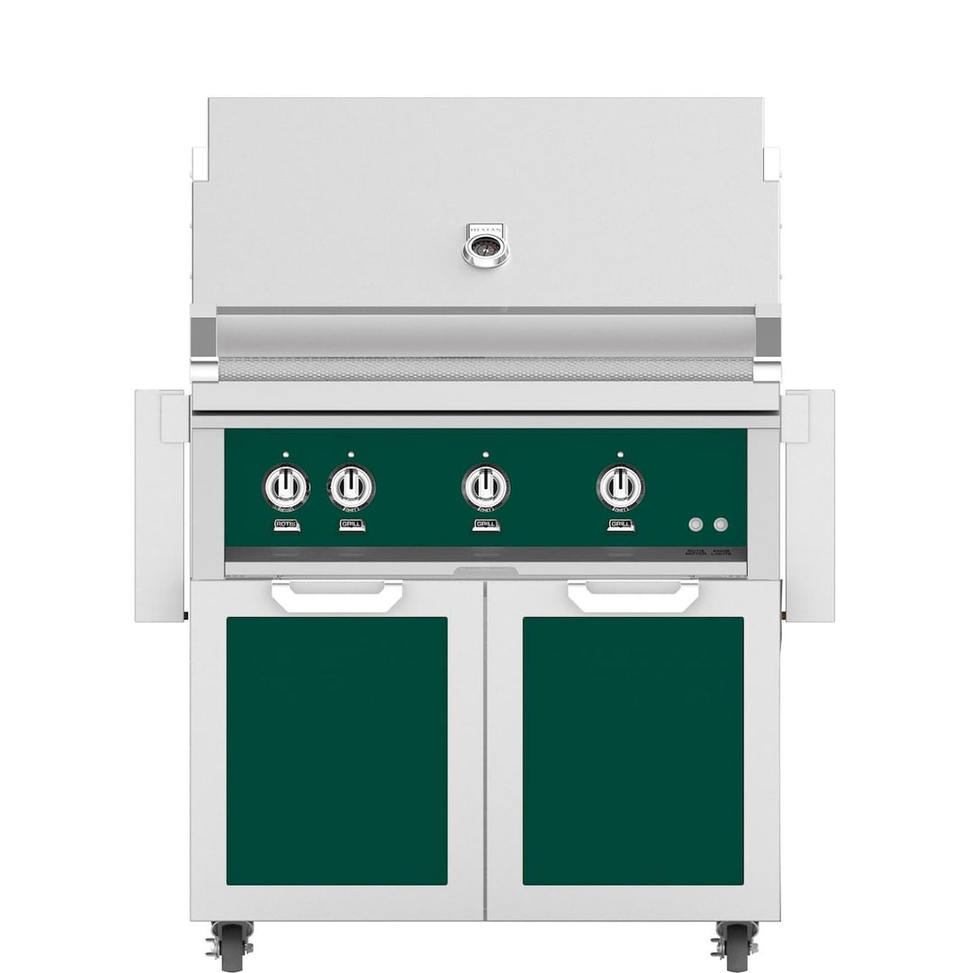 Hestan 36-Inch Gas Grill W/ Rotisserie On Double Door Tower Cart