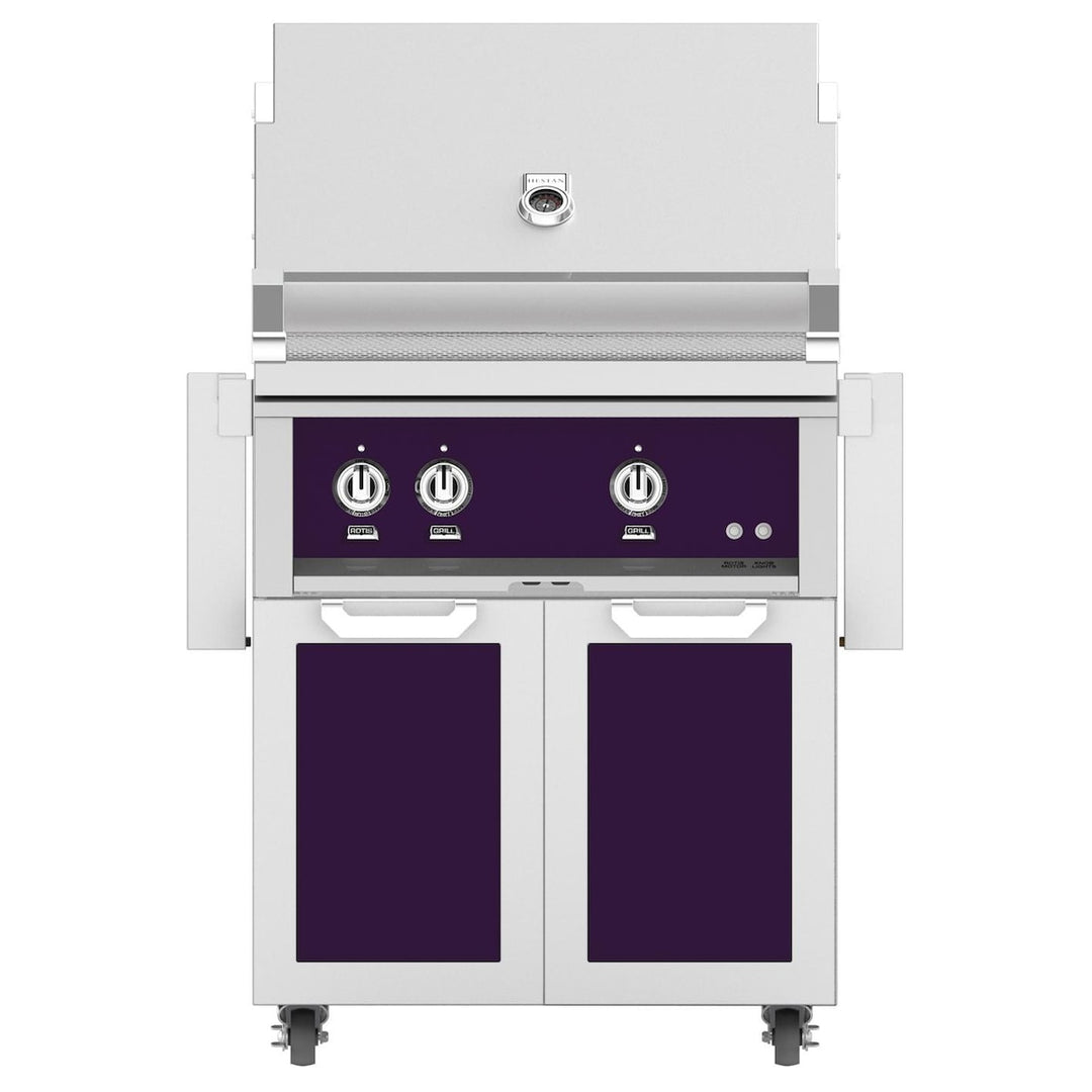 Hestan 30-Inch Gas Grill w/ Rotisserie On Double Door Tower Cart