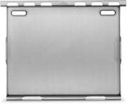Metallic rectangular object with rounded edges on a white background