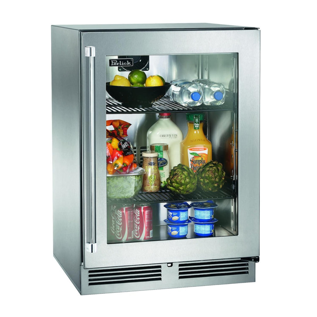 Perlick 24-Inch Signature Series Shallow Depth Stainless Steel Glass Door Outdoor Refrigerator