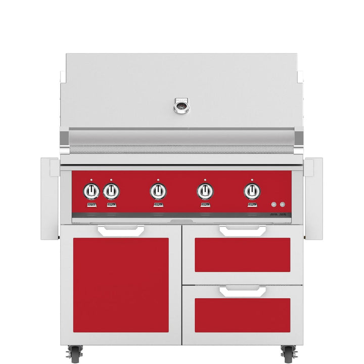 Hestan 42-Inch Gas Grill W/ Sear Burner & Rotisserie On Double Drawer & Door Tower Cart