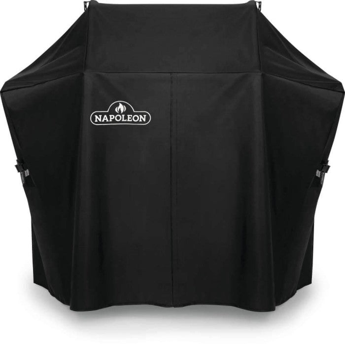 Black grill cover with Napoleon logo on a white background