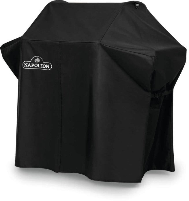 Black grill cover with Napoleon logo on a white background
