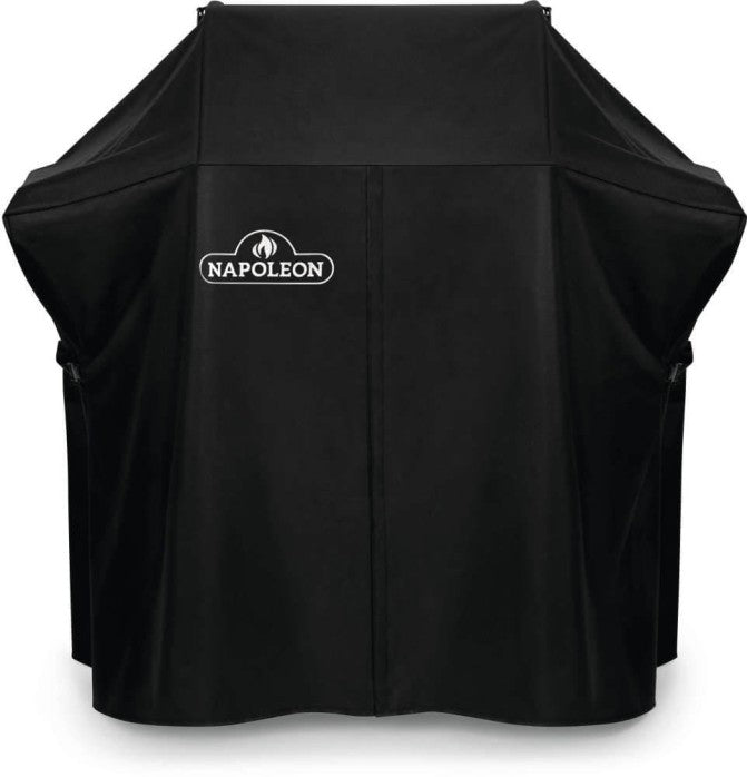 Black grill cover with Napoleon logo on a white background
