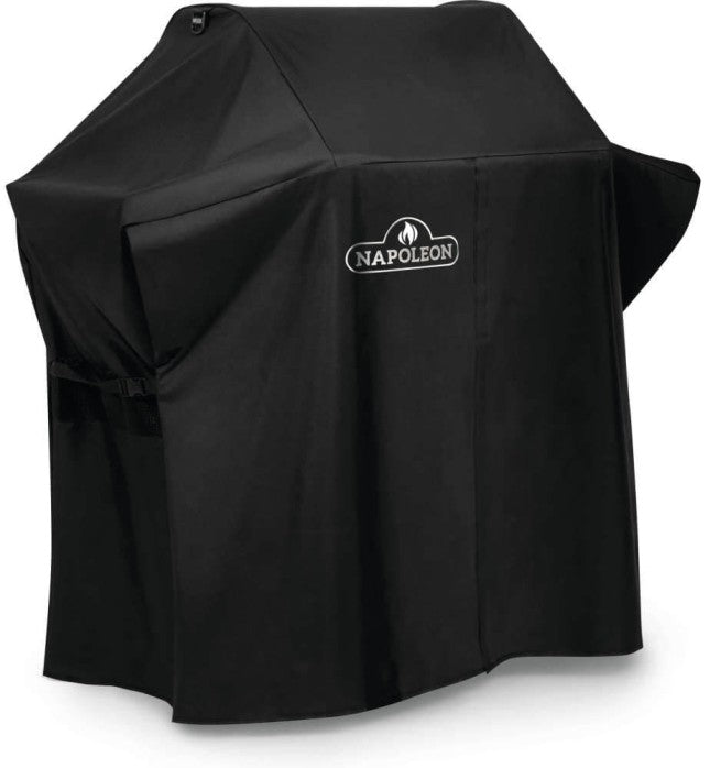 Black grill cover with Napoleon logo on a white background
