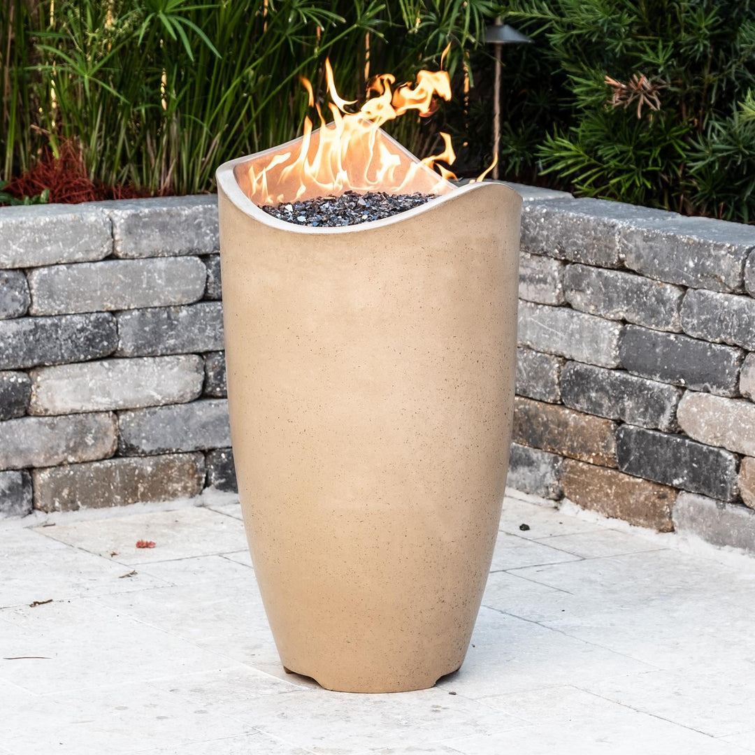 American Fyre Designs Wave 20 Inch Round GFRC Natural Gas Fire Urn in Cafe Blanco