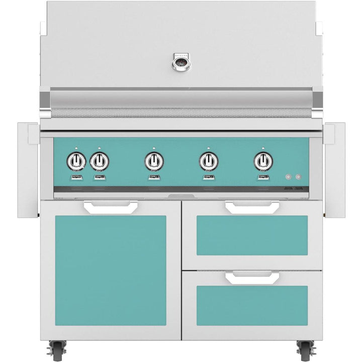 Hestan 42-Inch Gas Grill W/ Sear Burner & Rotisserie On Double Drawer & Door Tower Cart