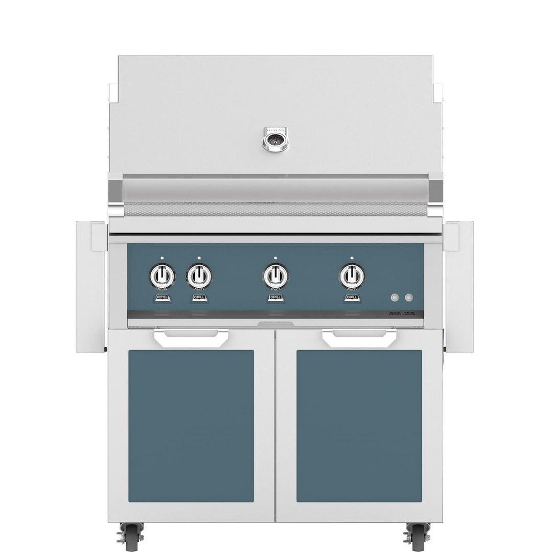 Hestan 36-Inch Gas Grill W/ Rotisserie On Double Door Tower Cart