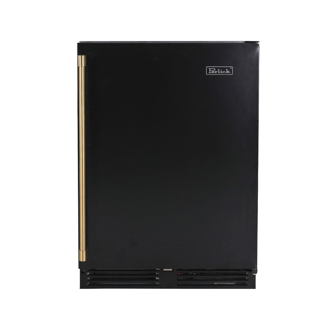 Perlick 24 Inch 5.0 Cu. Ft. Signature Series Stainless Steel Outdoor Dual Zone Refrigerator/Wine Reserve w/ Door Lock & Factory Installed Matte Black Solid Door