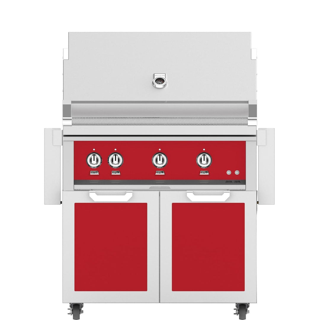 Hestan 36-Inch Gas Grill W/ Rotisserie On Double Door Tower Cart
