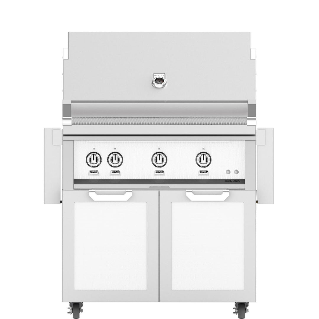 Hestan 36-Inch Gas Grill W/ Rotisserie On Double Door Tower Cart