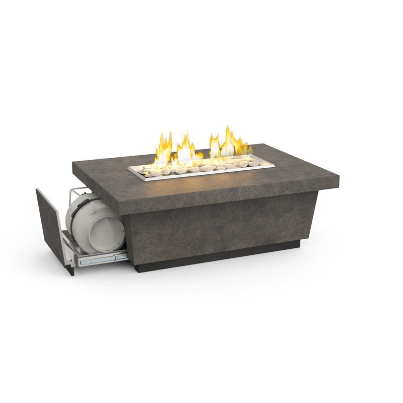 American Fyre Designs Contempo LP Select 52 Inch Rectangular GFRC Propane Fire Pit Table in Dark Basalt