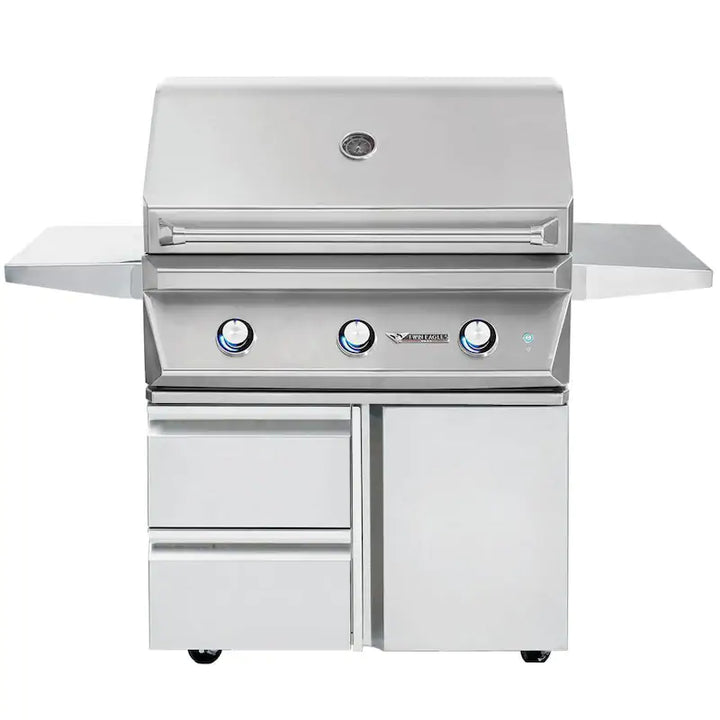 Twin Eagles 36-Inch 3-Burner Gas Grill (Optional Sear Zone/Rotisserie) On Deluxe Cart - TEBQ36 + TEGB36SD-B