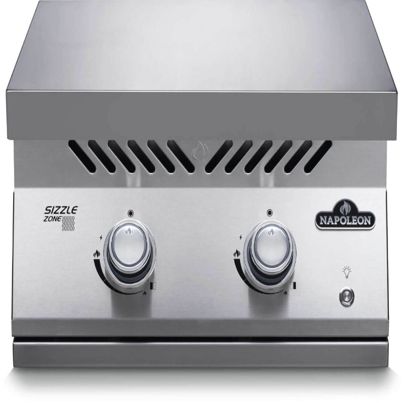 Napoleon Built-In Dual Gas Side Burner with Stainless Steel Lid and Sizzle Zone Technology for Outdoor Kitchens