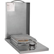 Stainless steel kitchen appliance with a heating element on a white background