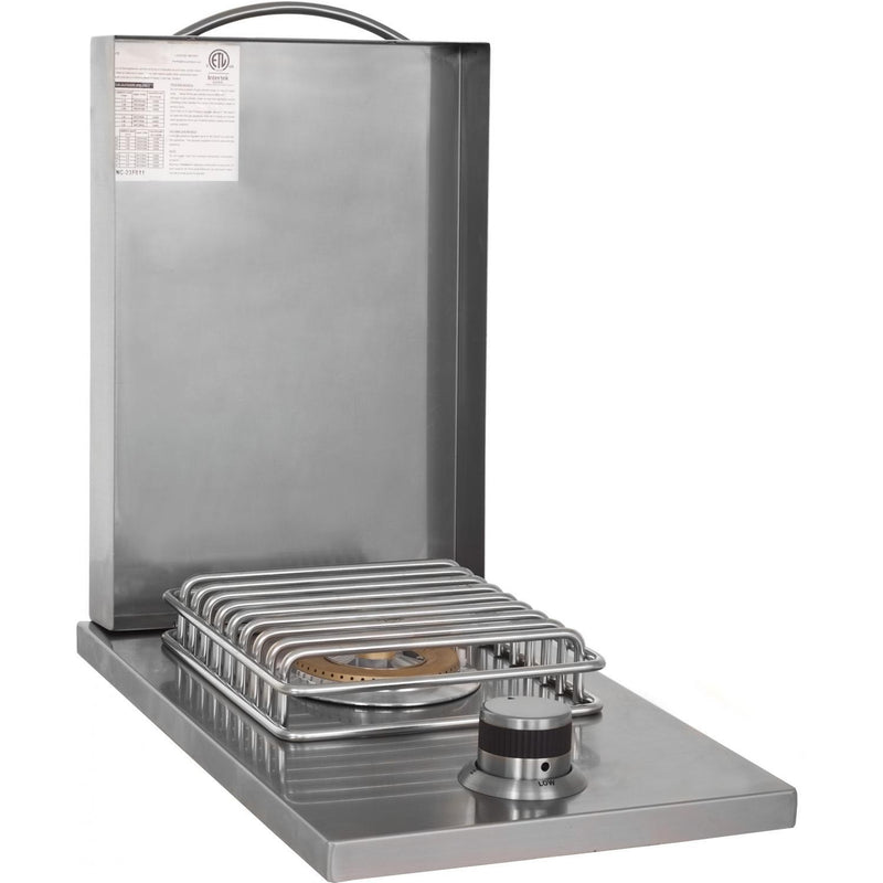 Stainless steel kitchen appliance with a heating element on a white background
