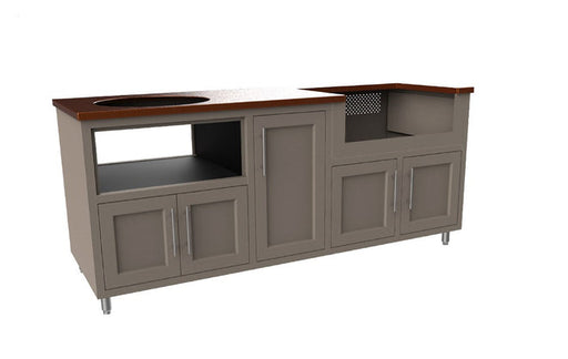 Gray kitchen cabinet with wooden countertop on a white background