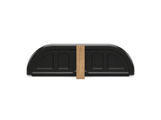 Black car roof box with a wooden strap on a transparent background