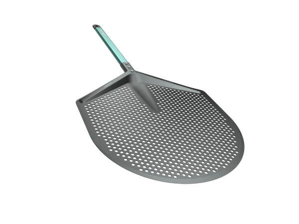 Gray perforated metal tray on a transparent background