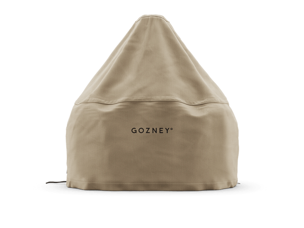 Beige grill cover with 'GOZNEY' branding on a white background