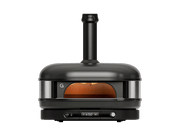 Black outdoor pizza oven with visible brand logo on a white background