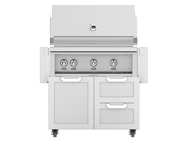 Hestan 36-Inch Gas Grill W/ Rotisserie On Double Drawer & Door Tower Cart