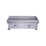 Stainless steel griddle with Le Grillette logo on a white background