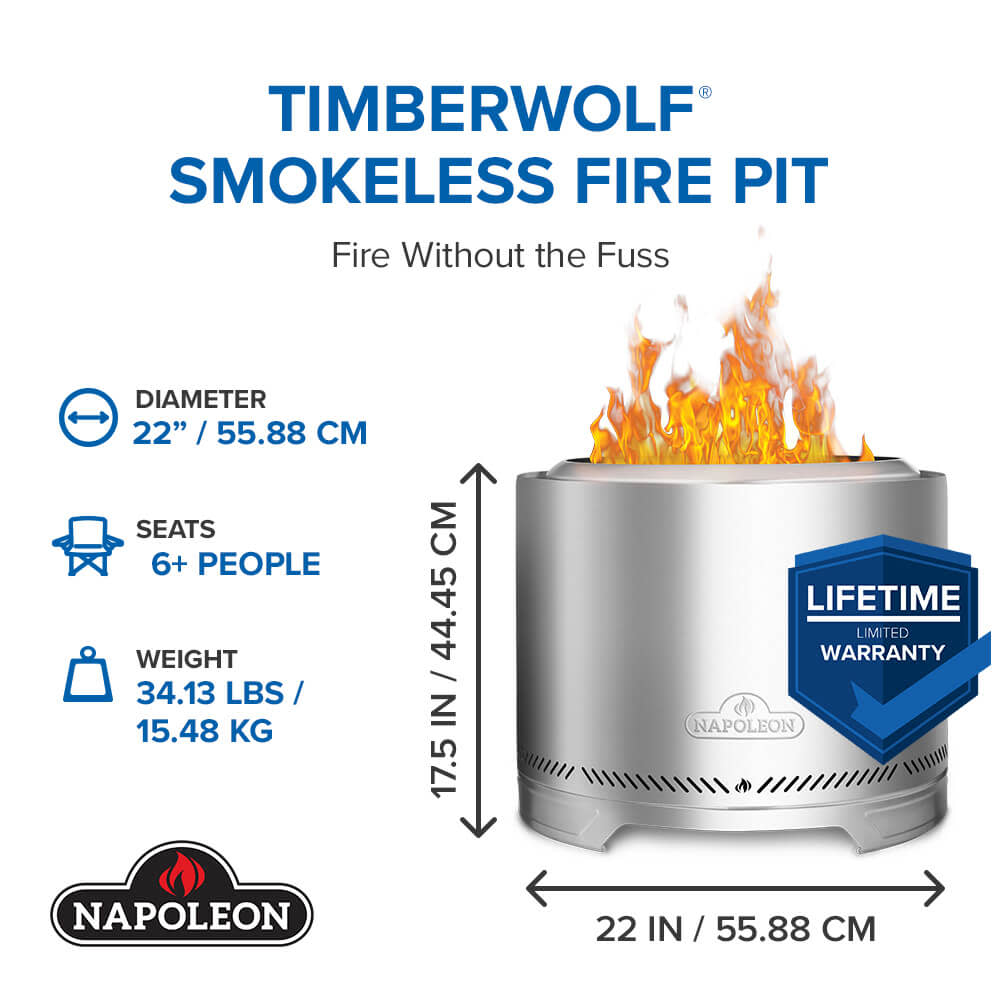 Napoleon Timberwolf® Smokeless Fire Pit 22-inch, Stainless Steel - NWFPLTI-SS