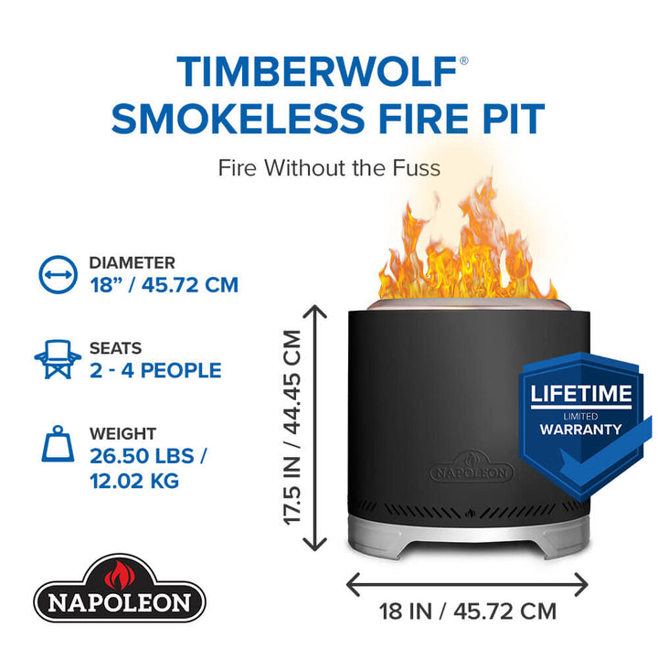 Napoleon Timberwolf® Smokeless Fire Pit 18-inch, Matte Black - NWFPMTI-PHM