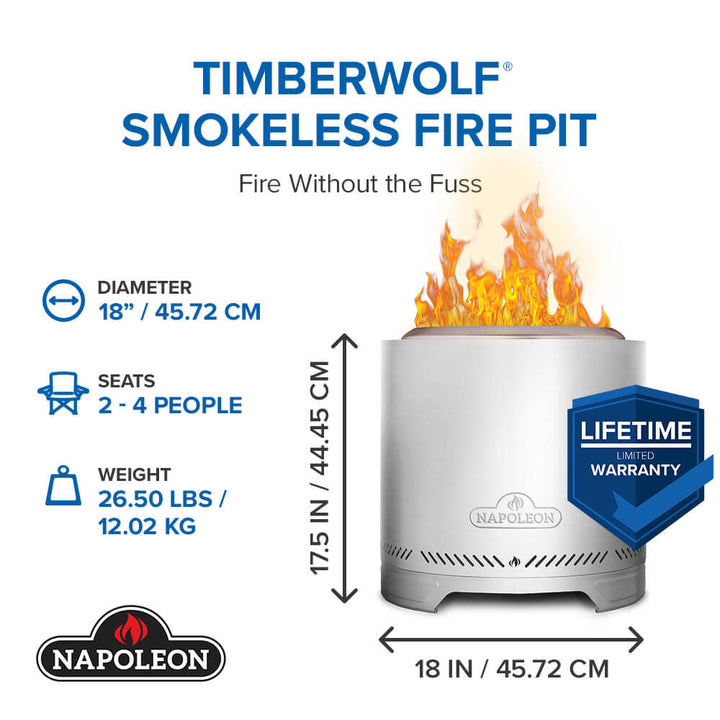 Napoleon Timberwolf® Smokeless Fire Pit 18-inch, Stainless Steel - NWFPMTI-SS