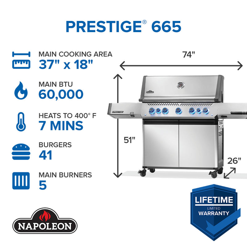 Napoleon Prestige® 665 RSIB with Infrared Side and Rear Burner  7 Burners - P665VRSIBPSS/P665VRSIBNSS