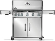 Stainless steel grill with multiple burners on a white background