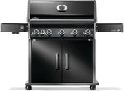 Black barbecue grill with multiple burners on a white background