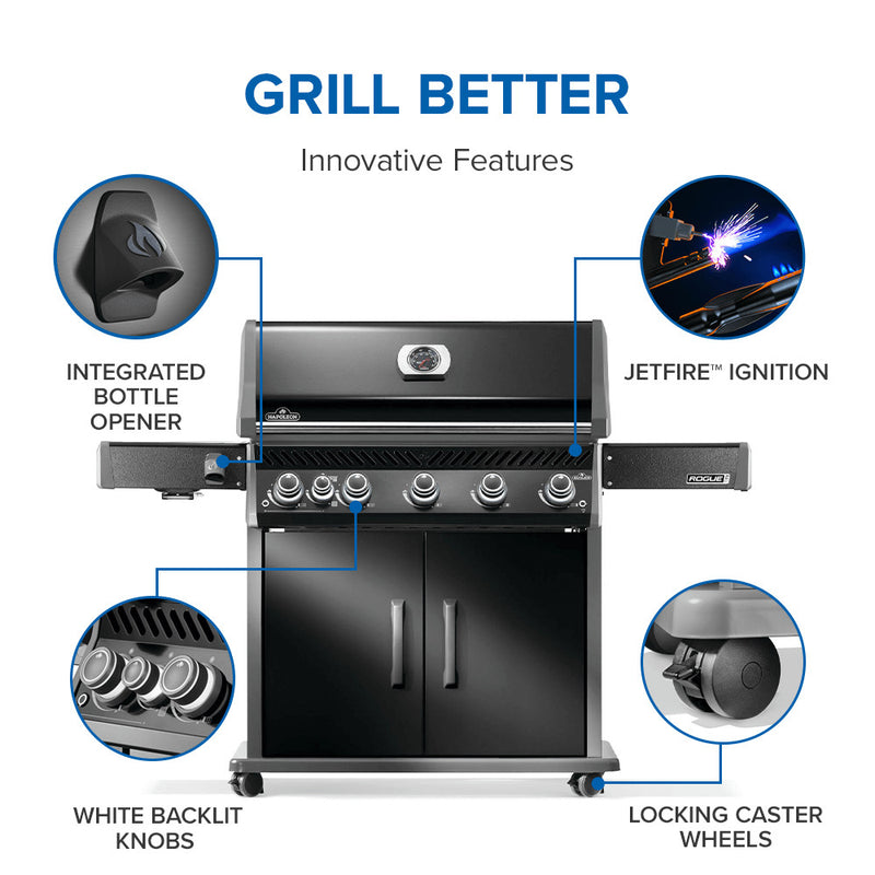 Napoleon Rogue PRO 625 5-Burner Natural Gas Grill w/ Infrared Side Burner - Black - RP625SIBN(P)K(SS)-2