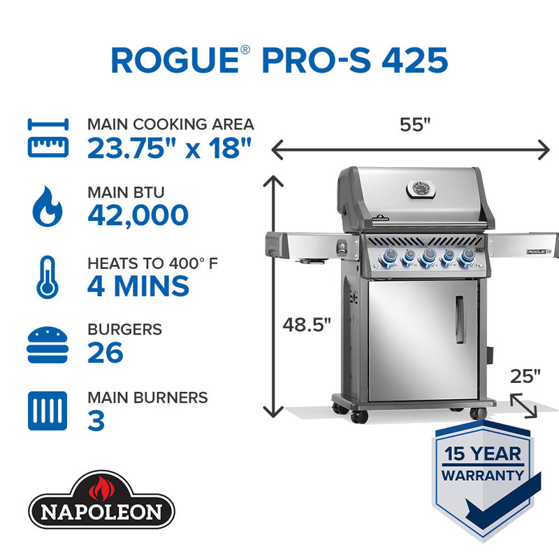 Napoleon Rogue® PRO-S 425 RSIB with Infrared Side and Rear Burner 5 Burners - RPS425RSIBPSS-2/RPS425RSIBNSS-2