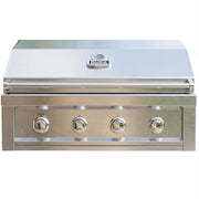 Stainless steel grill with brand logo on a white background