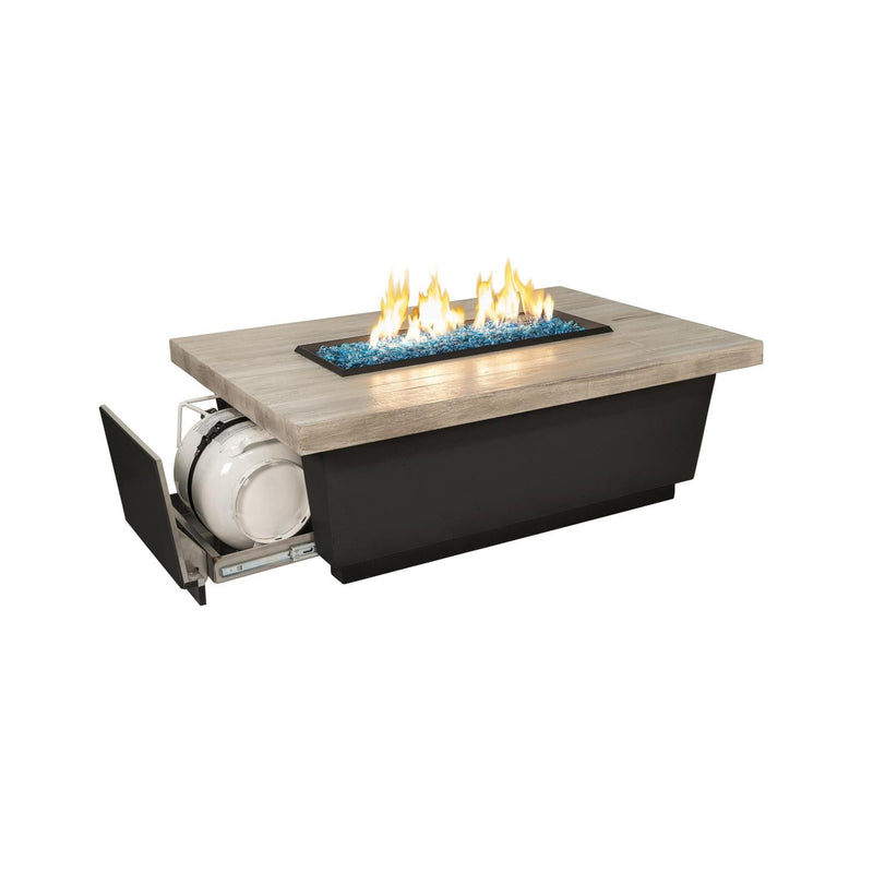 American Fyre Designs Contempo LP Select 52 Inch Rectangular GFRC Propane Fire Pit Table in Silver Pine