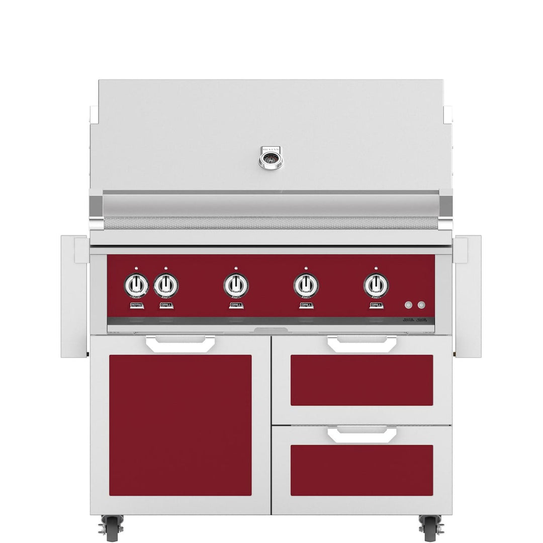 Hestan 42-Inch Gas Grill W/ Sear Burner & Rotisserie On Double Drawer & Door Tower Cart
